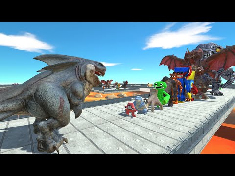 Megalodon Rex vs Huggy Wuggy LAVA DEATH RUN - Animal Revolt Battle Simulator