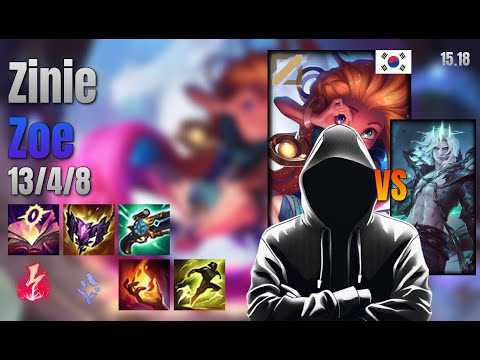 Zinie Mid Zoe vs Viego lol KR solo rank Full Game 15.18 | Zinie 조이 vs 비에고