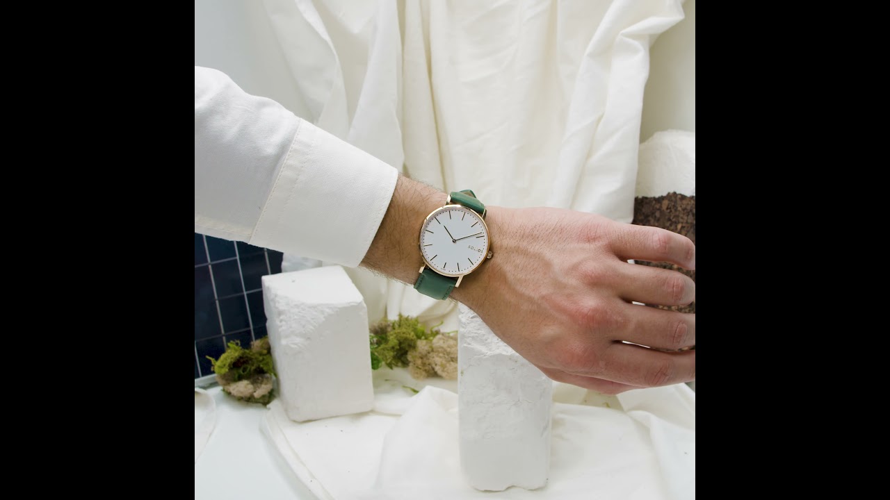 Solios Watches | 40 mm White Rose Gold Dial with Green Vegan Leather Strap | allTRUEist