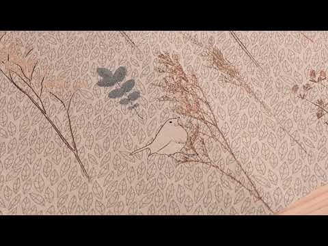 Dekostoff Halbpanama Leinenlook Nordic Herbarium Vögel Gräser Blätter natur grün 1,40m Breite