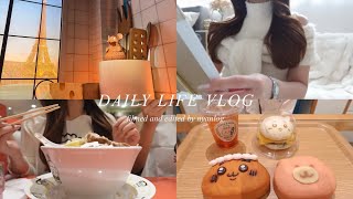Vlog｜ちいかわにハマったOLの休日🍒髪の巻き方👱🏻‍♀️,ちいかわパーク☁️ベーカリー🍞ラーメン豚🍜,ピクサー展✨️