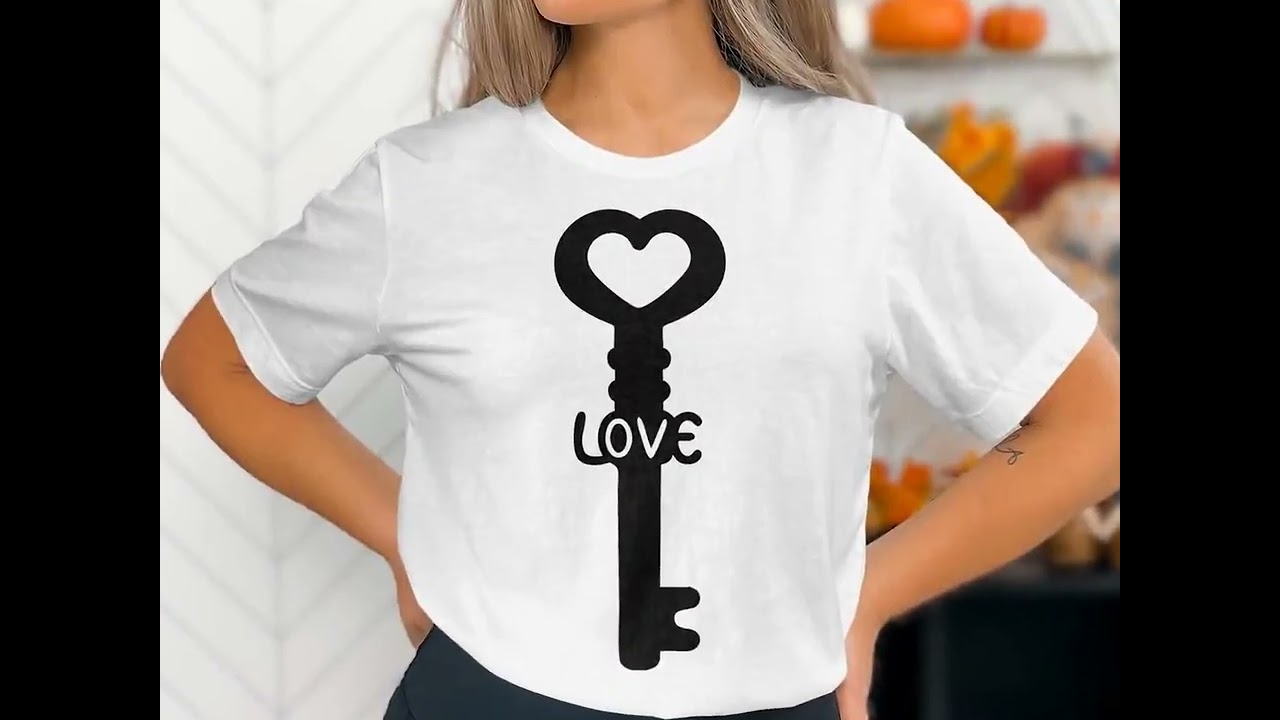 Key with Love Written on It Silhouette SVG, Heart Shaped Key Clipart, Romantic Key Vector, Valentine