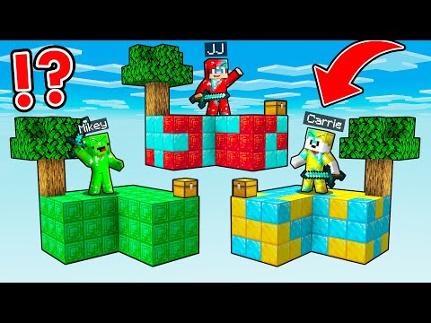 JJ vs Mikey and Carrie : Secret SKY BLOCK Battle - Maizen in Minecraft ! (Maizen)