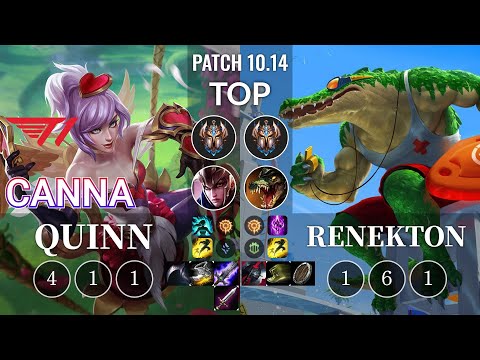 T1 Canna Quinn vs Renekton Top - KR Patch 10.14