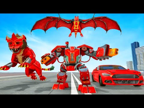 Lion Robot Car Game 2021– Flying Bat Robot Games - Android Gameplay