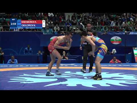 1/8 FS - 61 kg: A. RAKHMONOV (UZB) v. N. OKHLOPKOV (ROU)