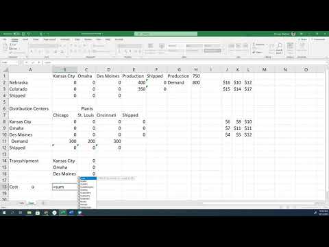 Part of a video titled Transshipment Problem Solving Using Microsoft Excel - YouTube