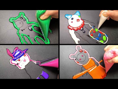 ROBLOX PIGGY JUMPSCARES PANCAKE ART- DINO PIGGY, CLOWNY, ZIZZY, PIGGY,로블록스 피기 팬케이크아트,다이노피기,크라운,지지,피기