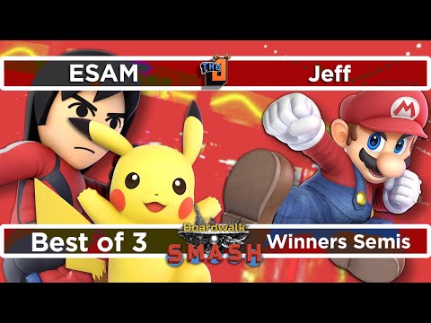 ESAM (Pikachu, Mii Brawler) vs Jeff (Mario) - Boardwalk Smash #31 - Winners Semis SSBU