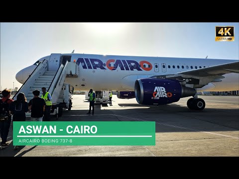 AirCairo Boeing 737-8 | Aswan ao Cairo com vista das pirâmides de Gizé | Egito | 4K