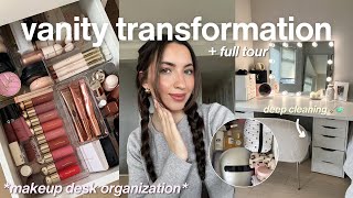 MAKEUP VANITY ORGANIZATION + TOUR! 🎀 *deep cleaning, pinterest inspired, aesthetic transformation*