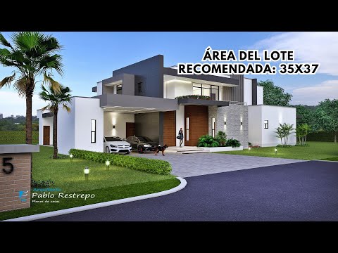 'DISEÑO CASA CAMPESTRE MODERNA' 35x37 en 'DOS PISOS' de 626 M2 (6 hab) | Arq Pablo Restrepo