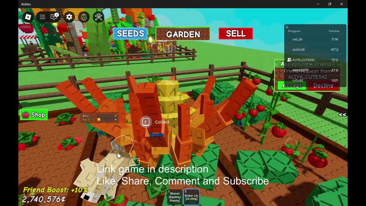 Collect a Money - Grow a garden - Roblox