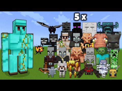 Diamond Golem vs Every Minecraft Mob x5 - Diamond Golem vs All Mobs - Minecraft Mob Battle
