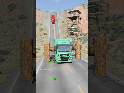 Mixed trucks vs log trap part53 #automobile #shortvideo #beamngdrive #india #truck #shorts #dumper