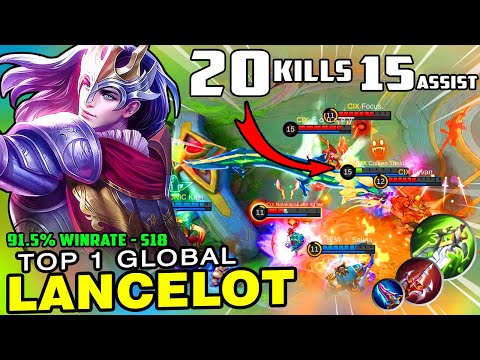 20 Kills + 15 Assist! 91.5% Winrate S-18 | Top 1 Global Lancelot Best Build & Gameplay ~ MLBB