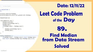 YouTube video '295 || Find Median from Data Stream || Leetcode Daily Challenge'