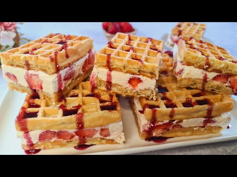 No-Bake Strawberry Waffle Cake with Cream Cheese Filling