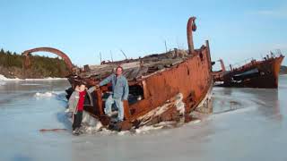 preview picture of video 'Walking on the ice next to the H M S Calypso/Briton And Zarbora Shipwrecks'