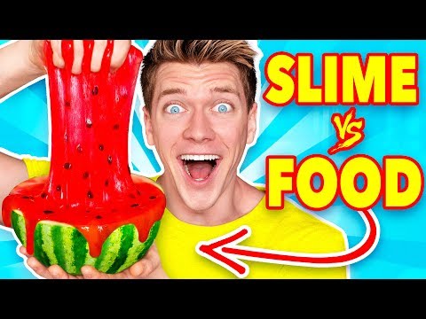 スライムからFOODを作る!DIYミステリースライムの作り方を学ぶ vs リアル食用キャンディチャレンジ (Making FOOD out of SLIME! Learn How To Make DIY Mystery Slime vs Real Edible Candy Challenge)