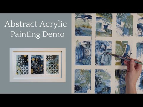 Abstract Acrylic Painting Demo / Using Stencils / Mark-Making Tools / Painting On a Grid