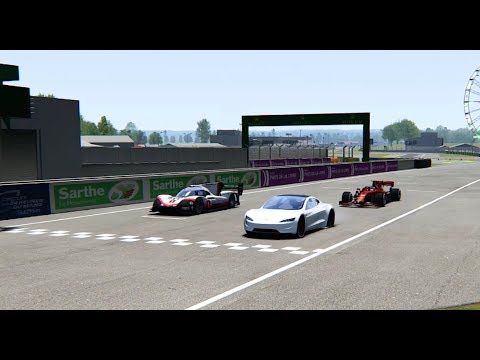 Ferrari F1 2019 vs Tesla Roadster vs Porsche 919 EVO - Le Mans