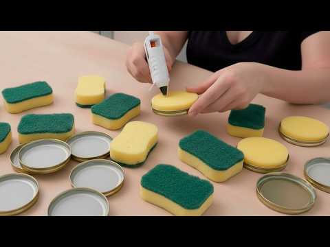 BEAUTIFUL!🤩 Look what I Made from OLD jar LIDS and a Sponge! 😍 The Best of Trash! DIY Home decor
