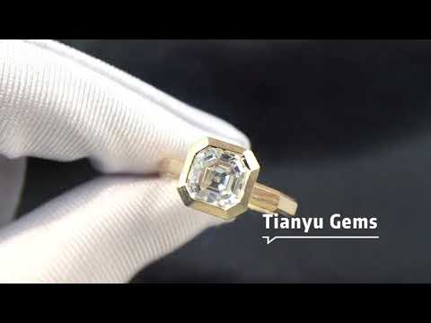TYR171 Personalized Customized Pure Yellow Gold Bezel Setting Asscher Cut Moissanite Solitaire Ring