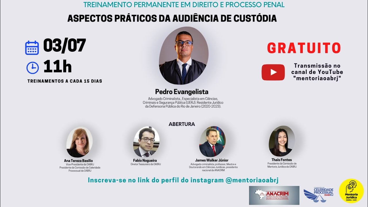 Aspectos Práticos da Audiência de Custódia - Treinamento Penal - 03/07 - 11h