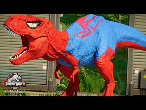 SPIDERMAN THE NEW TREX MOD VS VENOM, IRON MAN, HULK CAPTAIN AMERICA Super Hero Dinosaurs Fight