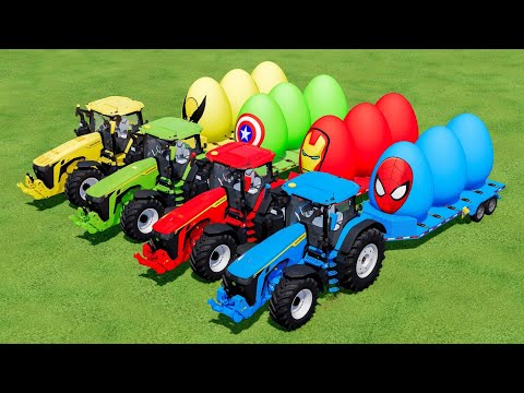 TRANSPORT SUPERHERO EGGS WITH JOHN DEER TRACTORS - Farming Simulator 22