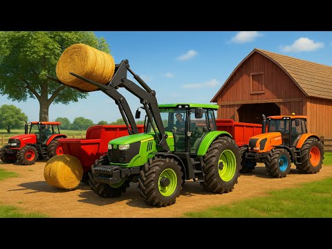 Green Brutal Power Tractor, Compact Tractor & Front Loader at Work - Real Farm Day