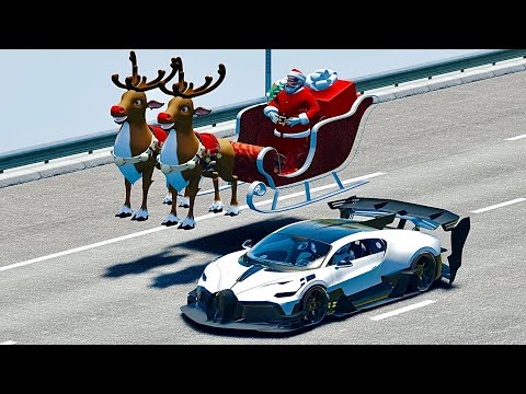 Bugatti Divo GTR Concept vs Santa's Sleigh Jet Engine MEGA DRAG RACE at 20 KM Straight Road