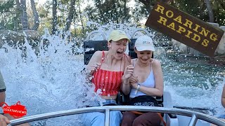 Roaring Rapids at Six Flags Magic Mountain, CA. Greta and Maria Get Soaked! [4k]