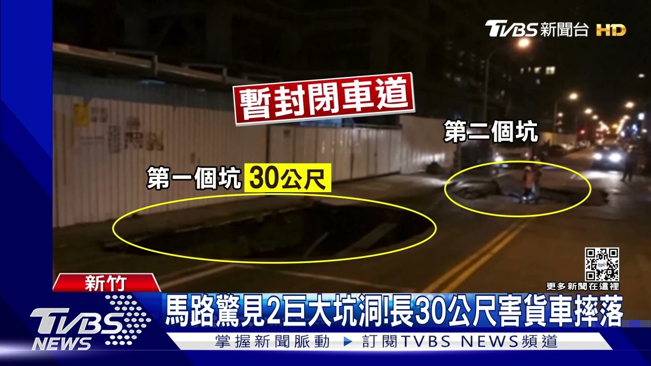 馬路驚見2巨大坑洞! 長30公尺害貨車摔落