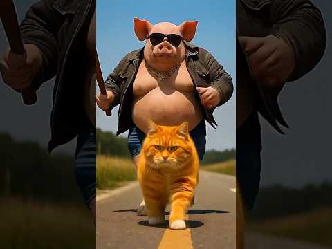 Funny cat cartoon video 🐱✨ AI orange fat cat steals baby pig #cat #funny #cartoon #video