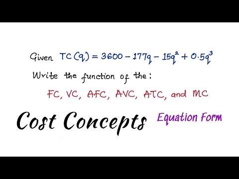 Calculating the Equations of TC, FC, VC, AFC, AVC, ATC, and MC