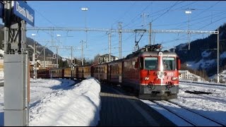 preview picture of video 'Swiss Trains: Glacier Express Route, Disentis/Mustér - Sedrun, 31Dec13'