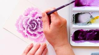 Easy Watercolor Painting Realistic Carnation Flowe with Fun Flat brush strokes technique