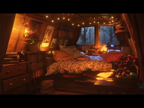 Rainy Night at CamperVan - Relaxing Rain on Window Sounds with Wind for Sleeping & Relaxation