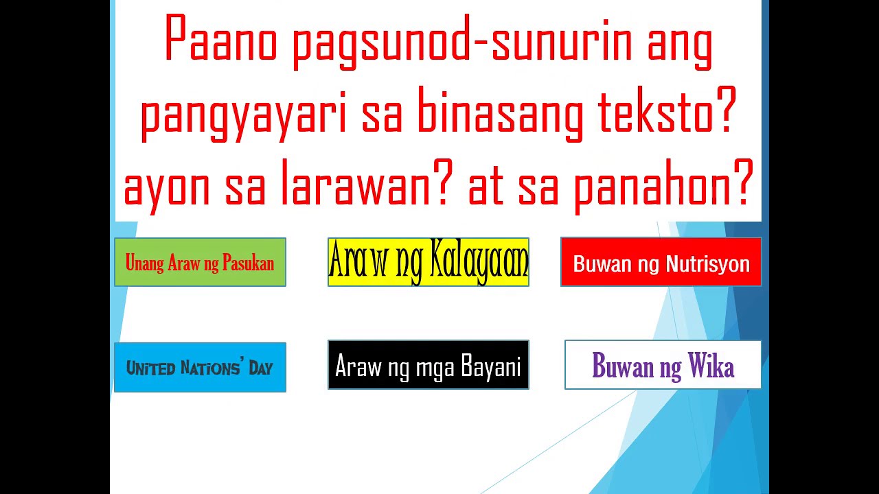 Putar video Paano pagsunod-sunurin ang pangyayari sa binasang teksto ayon sa larawan at sa panahon sekarang Paano pagsunod-sunurin ang pangyayari sa binasang teksto ayon sa larawan at sa panahon