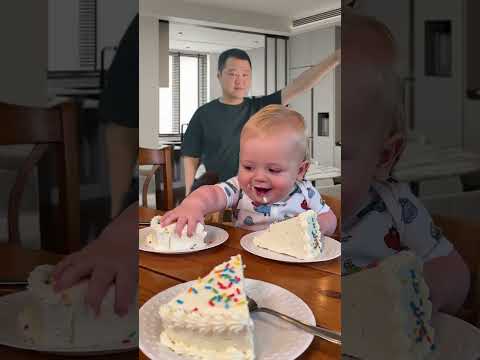 Sweetest Brother & Sleepy Baby Cake Feeding Moment! 🍰🥰 #Shorts #BabyMemes #CuteBaby