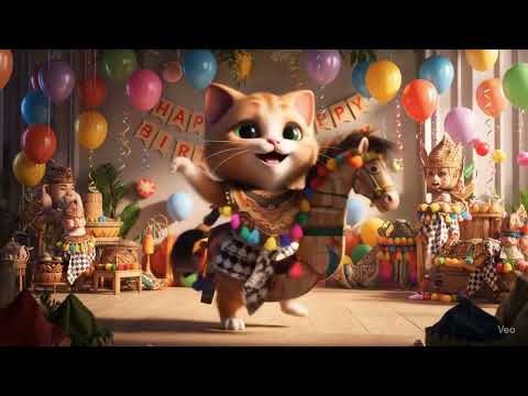 Cat dance Celebrating its Birthday | traditional Jaran Kepang costume