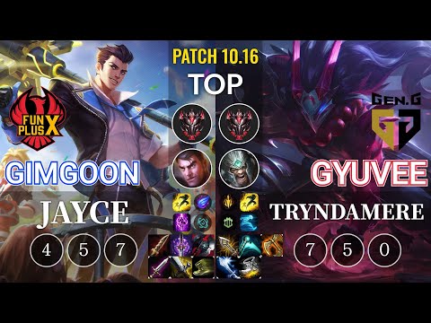 FPX GimGoon Jayce vs GEN gyuvee Tryndamere Top - KR Patch 10.16