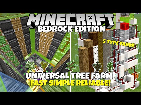 Minecraft Bedrock: Universal TREE FARM! Simple & Fast Tutorial! MCPE Xbox PC PS4