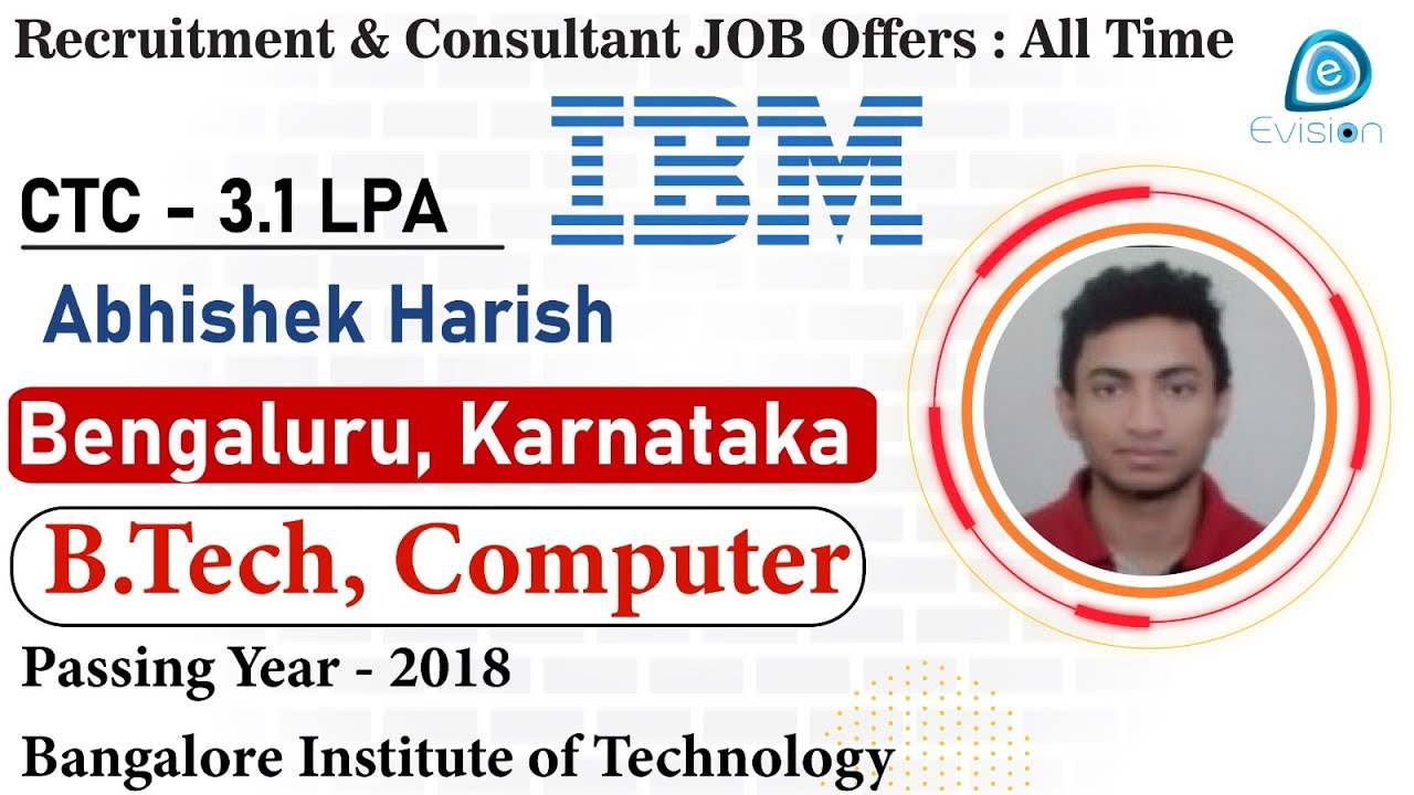 Congrats, Abhishek H | Selected in IBM | 3.1 LPA | COMPUTERS SCIENCE, Passing 2018 | Bengaluru
