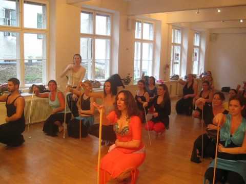 Orit Maftsir workshop in Vienna- Baladi with cane exercise أوريت البلدي رقص