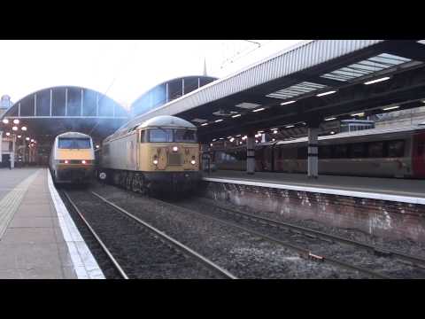 56311 thrashes out of Newcastle with 6Z20 Chaddesden Sidings-Butterwell (4th march 2013)