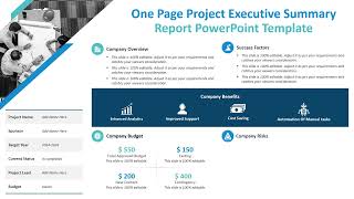 One Page Project Executive Summary Report PowerPoint Template | Kridha Graphics