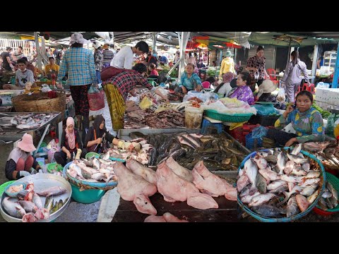Chbar Ampov Vegetable Market in The Morning - Daily Activities Of Vendors Selling All Kind of Food